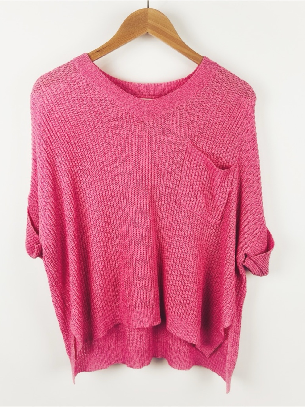 Pink Lily V-Neck Oversized Open Knit Slouchy Lightweight Top Pink Size S